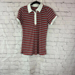 AUR  red navy striped golf polo sz medium